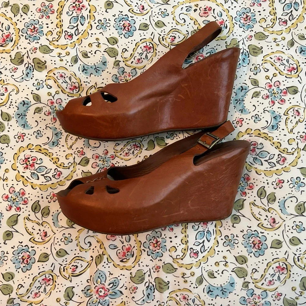 Kork-Ease Felicia Peep Toe Sling Back Brown Wedges - Picture 2 of 4
